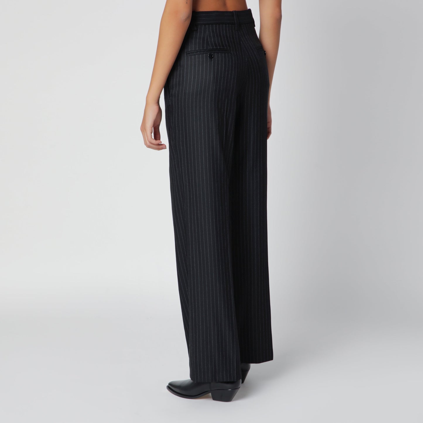 Isabel Marant Black Pinstripe Wool-Blend Trousers Women ISABEL MARANT