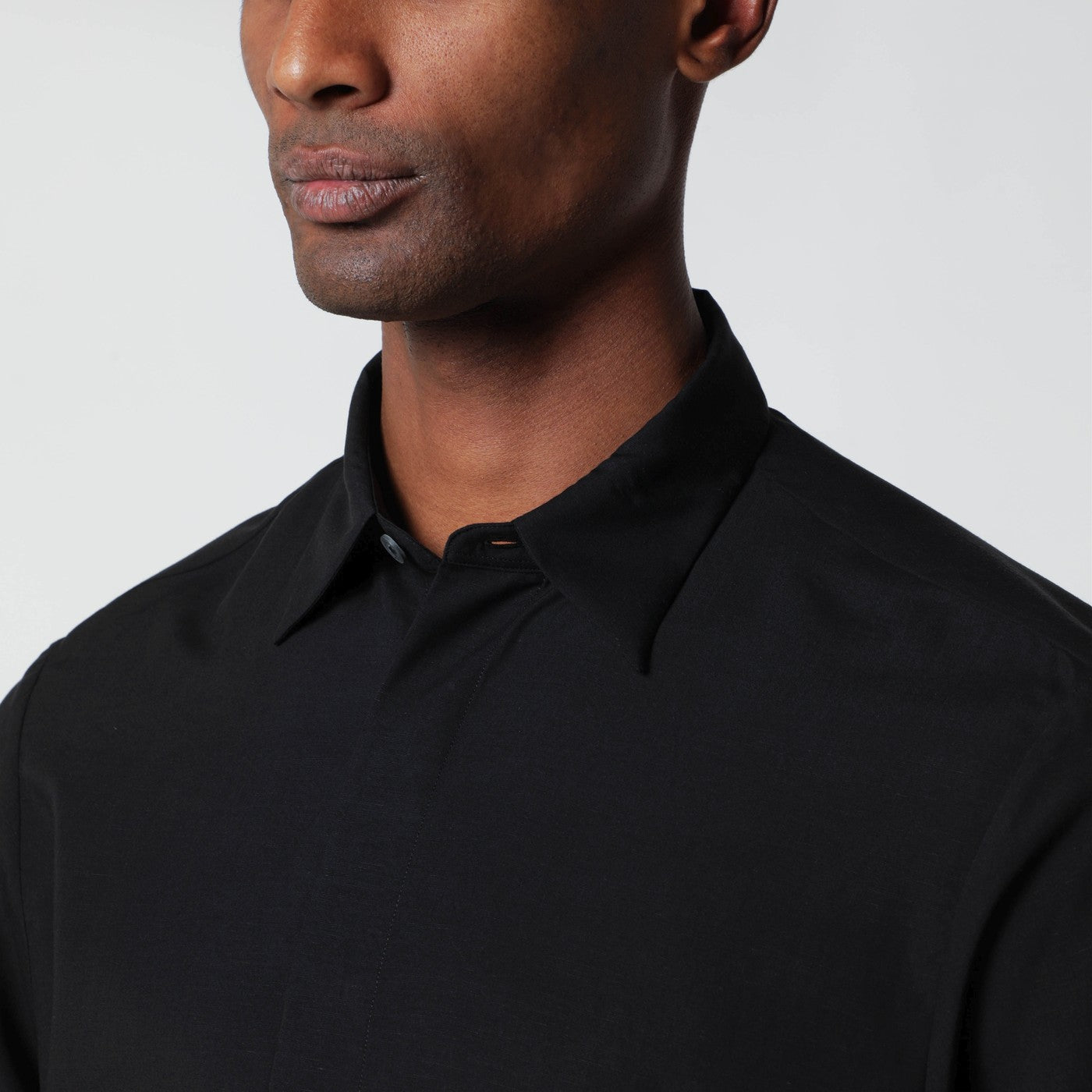 Lardini Black Linen-Blend Shirt Men Lardini