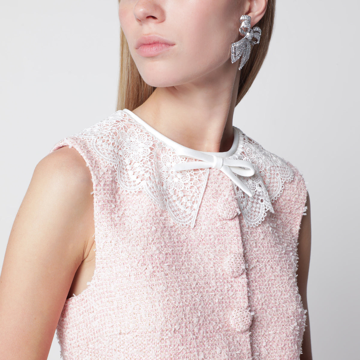 Self-Portrait Pink Boucle Mini Dress With Lace Collar Women SELF-PORTRAIT