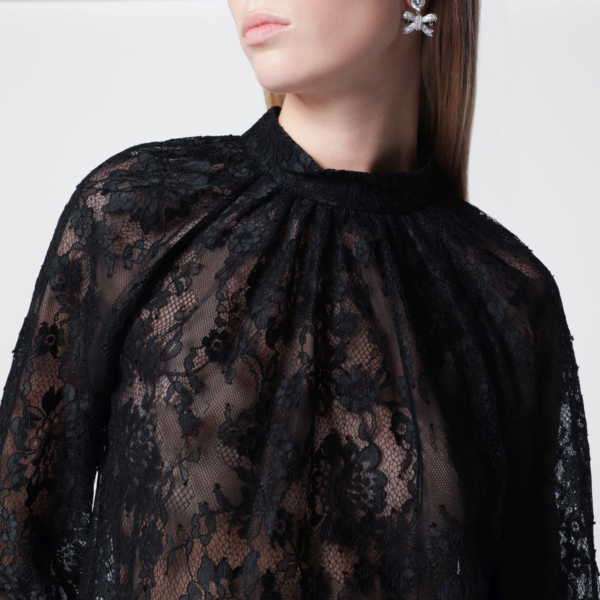 Self-Portrait High-Neck Lace Blouse With Long Sleeves In Black Women SELF-PORTRAIT