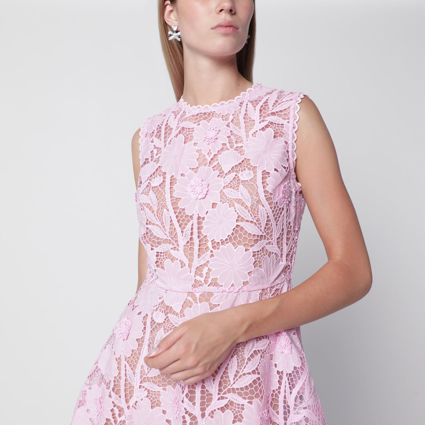 Self-Portrait Pink Lace Mini Dress With Floral Details Women SELF-PORTRAIT