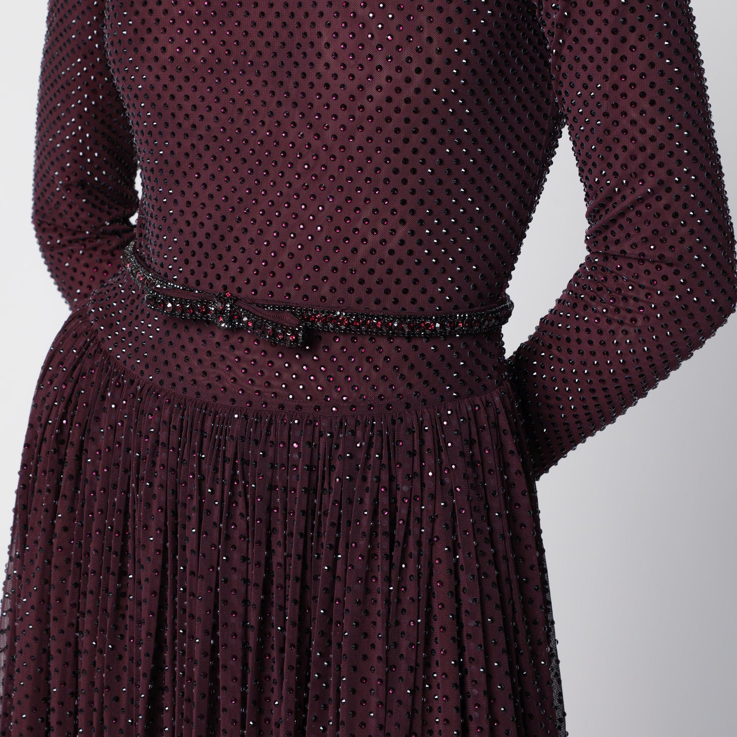 Self Portrait Burgundy Long Dress With Rhinestones Women SELF-PORTRAIT