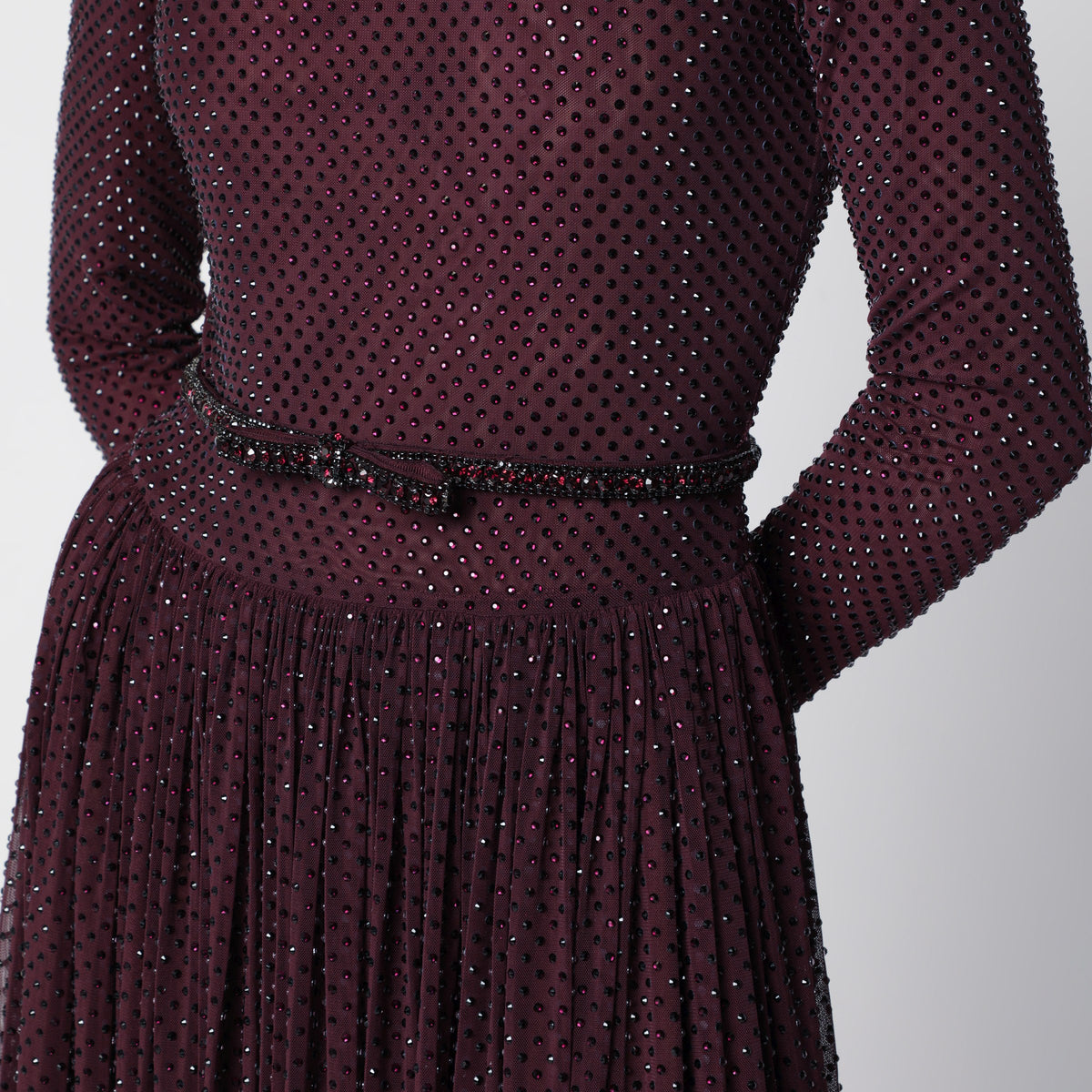 Self-Portrait Burgundy Long Dress With Rhinestones Women SELF-PORTRAIT