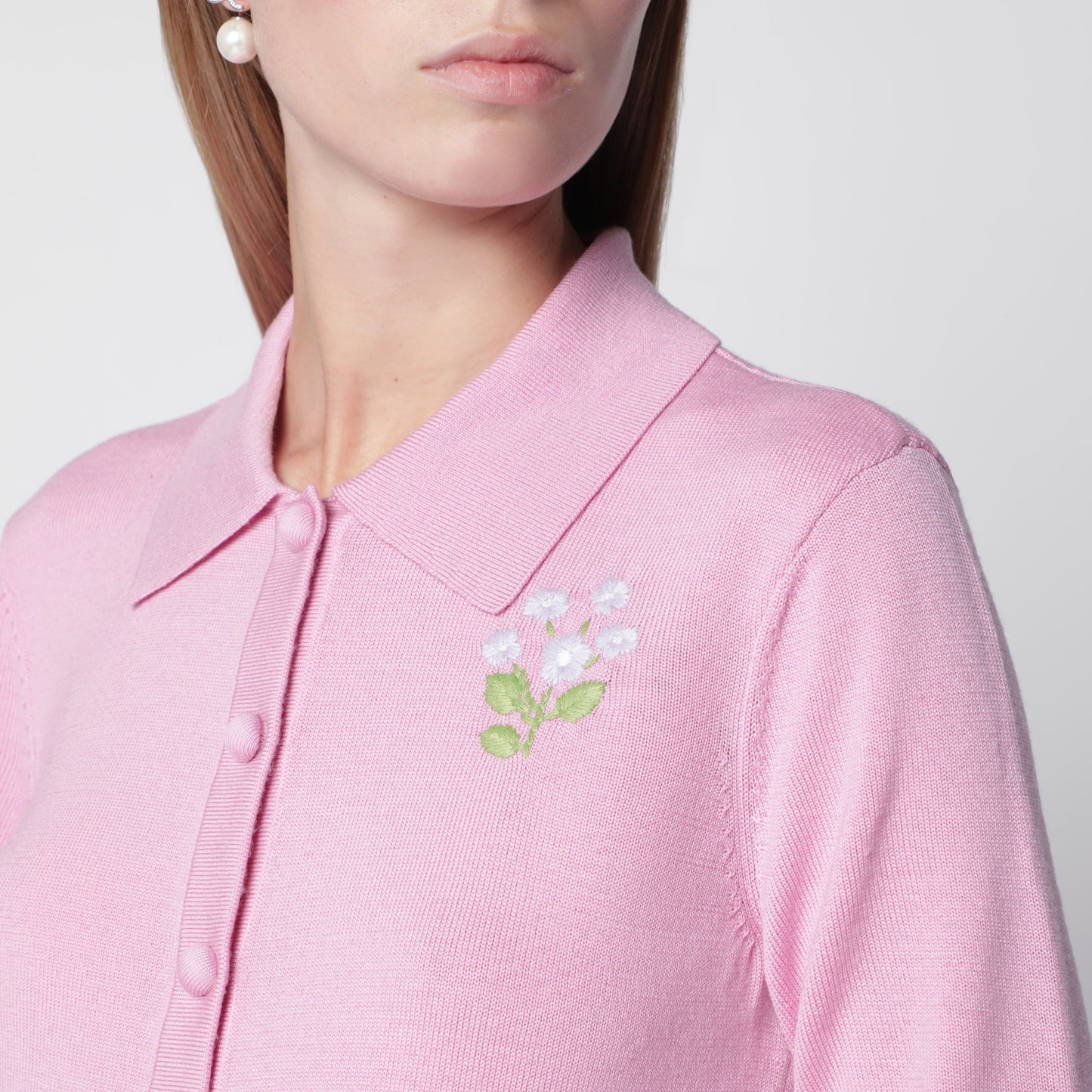 Self Portrait Wool Knit Cardigan With Floral Embroidery In Pink Women SELF-PORTRAIT