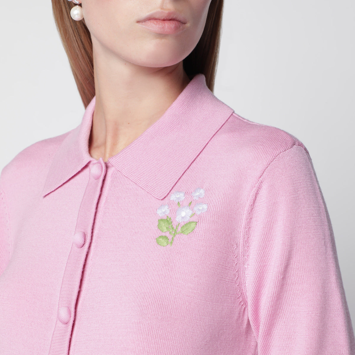Self-Portrait Wool Knit Cardigan With Floral Embroidery In Pink Women SELF-PORTRAIT