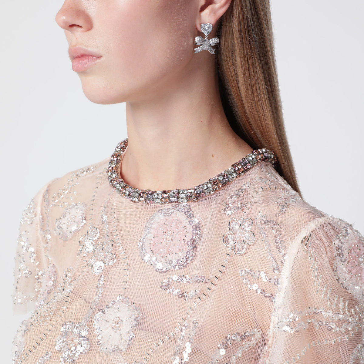 Self-Portrait Floral Sequin Midi Dress In Pink Polyester Women