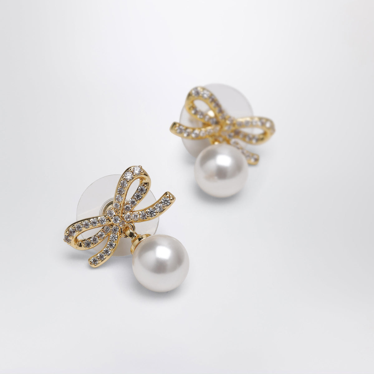 Self-Portrait Bow Earrings With Pearls In Gold-Plated Brass Women