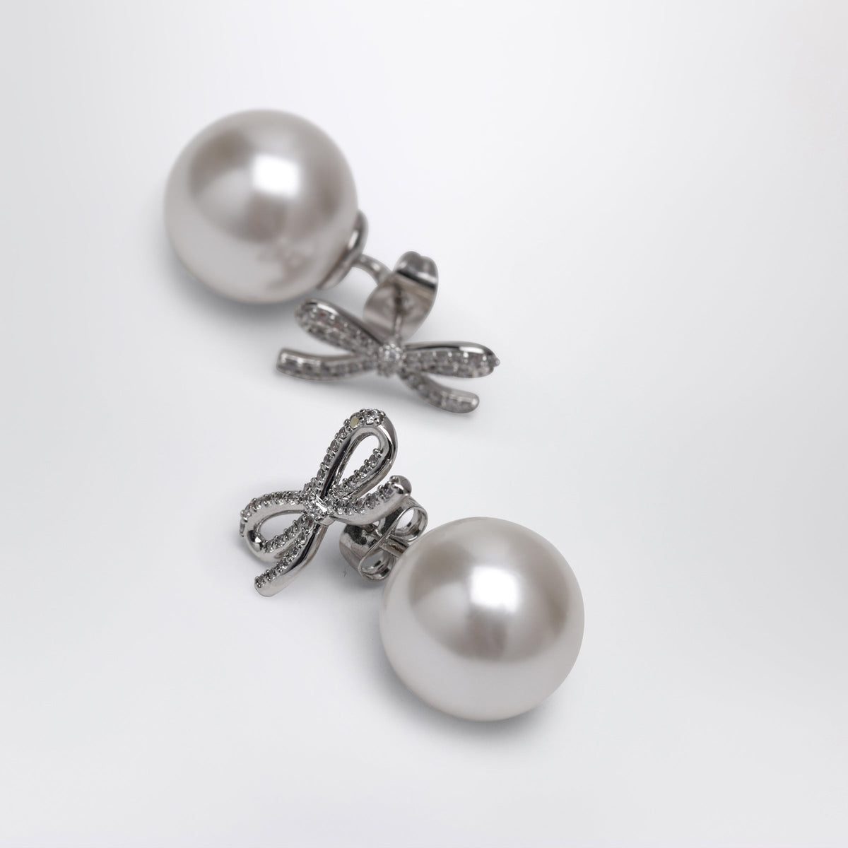 Self-Portrait Crystal Bow And Back Pearl Earrings In Silver Women SELF-PORTRAIT