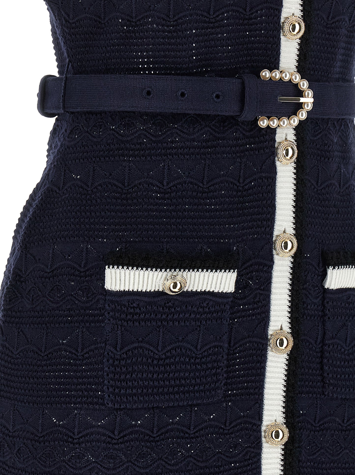 Self Portrait Women 'Navy Pointelle Knit Midi' Dress SELF-PORTRAIT