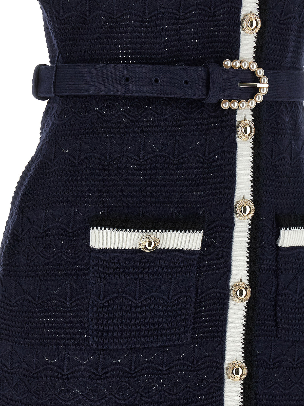 Self Portrait Women 'Navy Pointelle Knit Midi' Dress SELF-PORTRAIT