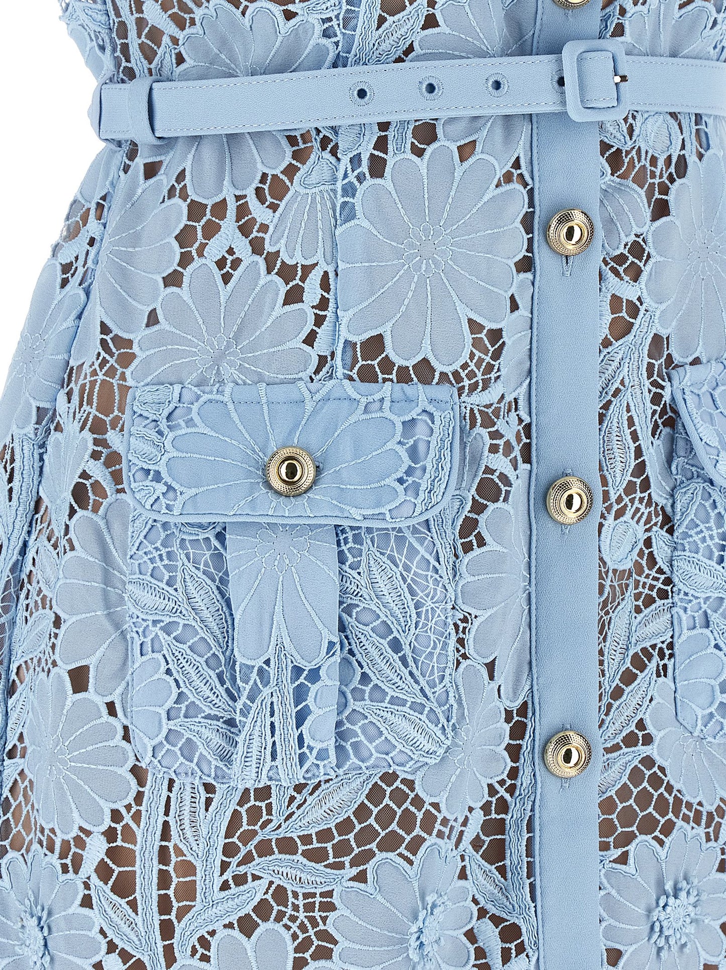 Self Portrait Women 'Blue Lace Tie Neck Midi' Dress