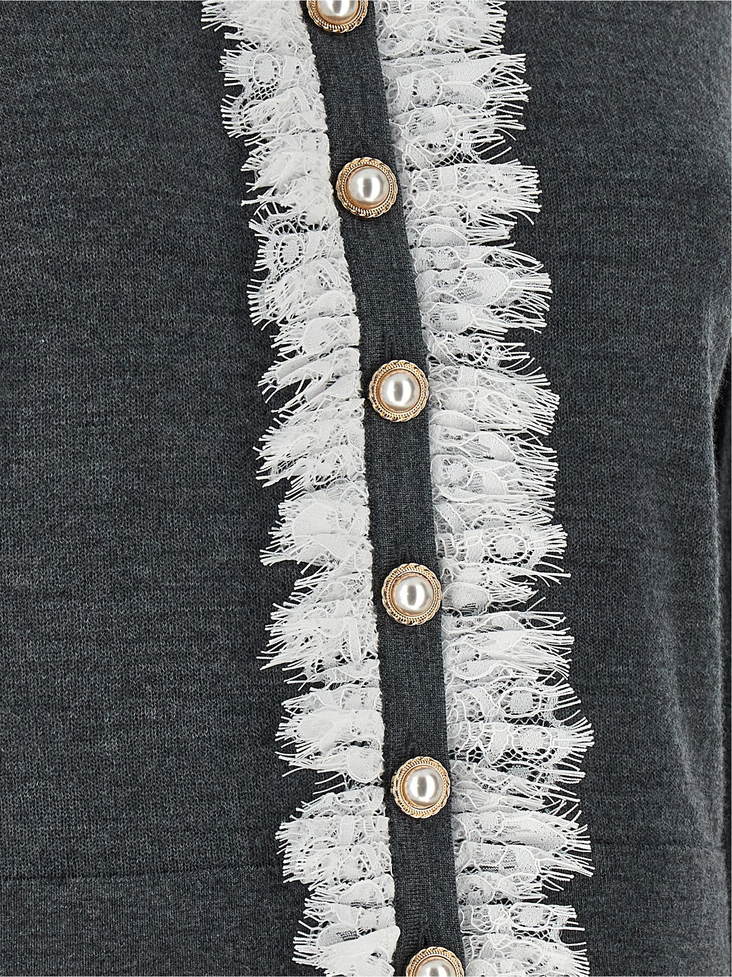 Self Portrait Women 'Grey Lace Collar Knit' Cardigan SELF-PORTRAIT