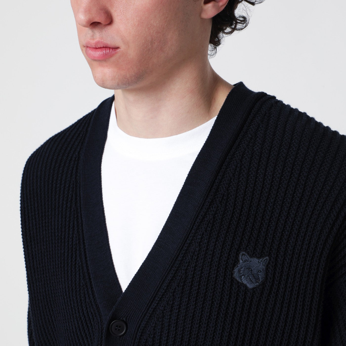 Maison Kitsune Navy Blue Fox Head Cotton Cardigan Men Maison Kitsune