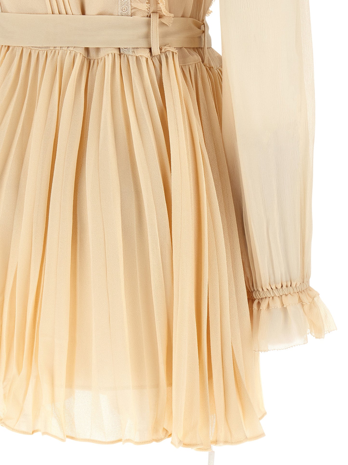 Self Portrait Women 'Tan Pleated Georgette Mini' Dress SELF-PORTRAIT