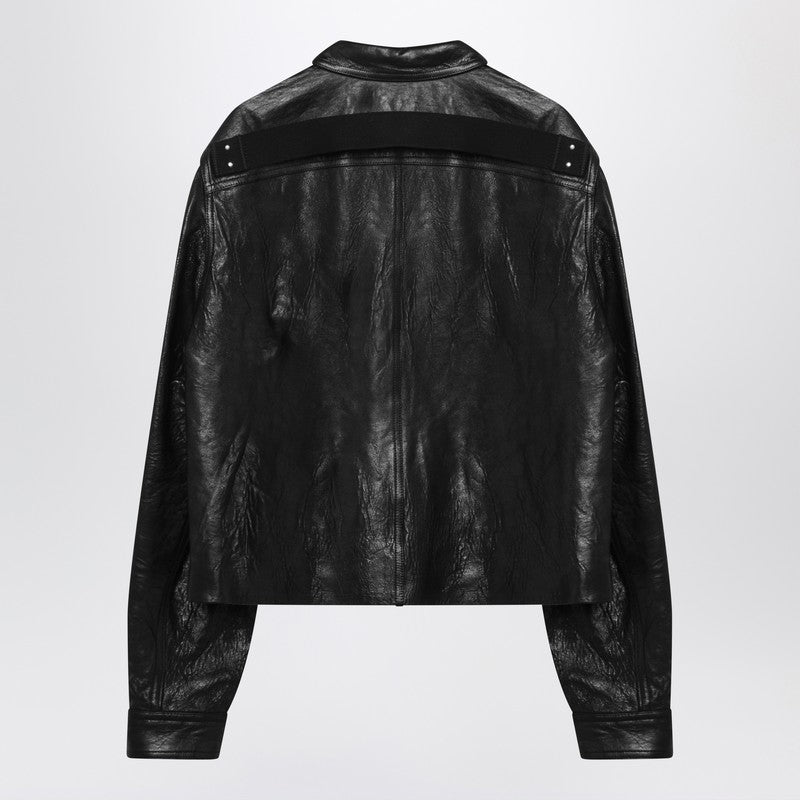 Rick Owens Black Cropped Leather Jacket With Zip Men RICK OWENS