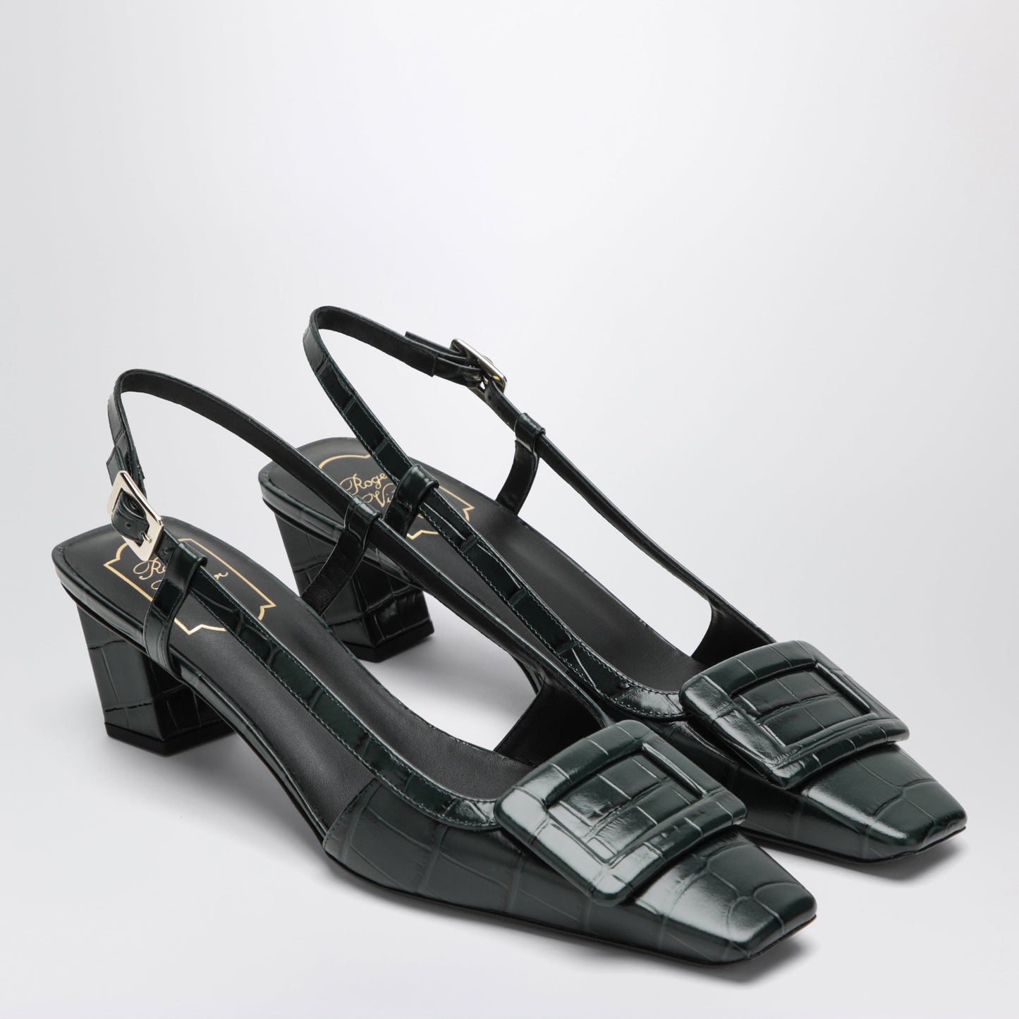 Roger Vivier Belle Vivier Night Green Slingback Pumps In Python-Effect Leather Women ROGER VIVIER