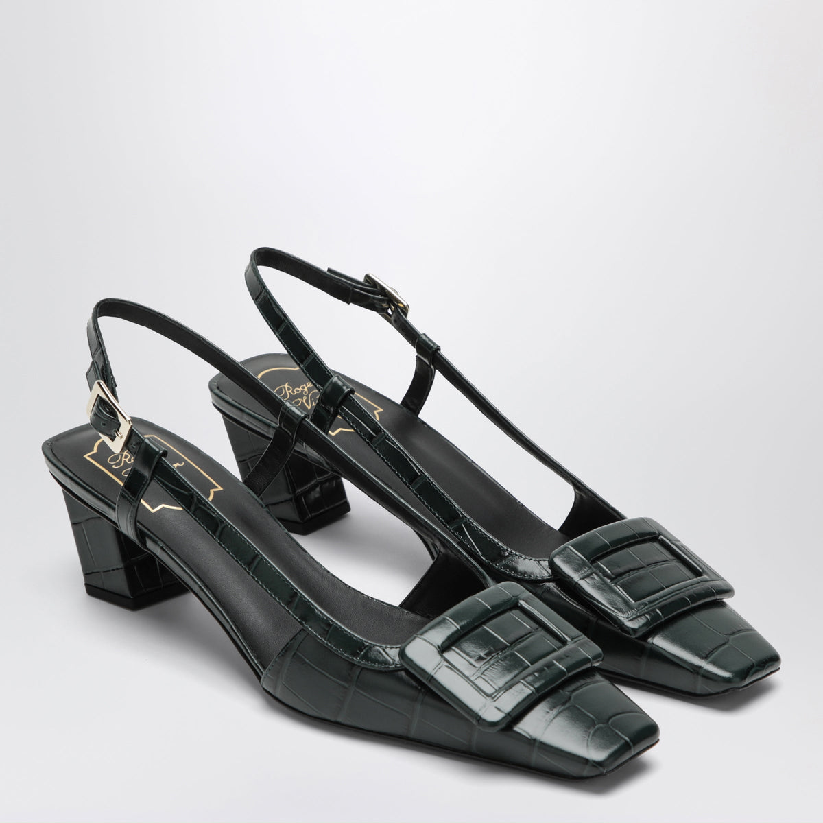 Roger Vivier Belle Vivier Night Green Slingback Pumps In Python-Effect Leather Women ROGER VIVIER