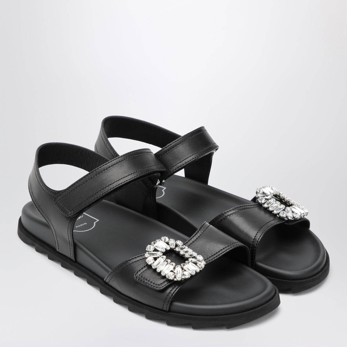 Roger Vivier Black Leather Sandals With Crystal Buckle Women ROGER VIVIER