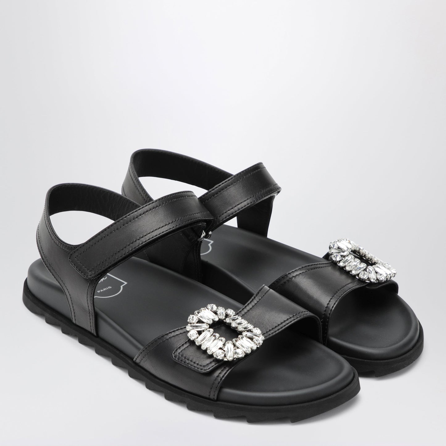 Roger Vivier Black Leather Sandals With Crystal Buckle Women ROGER VIVIER