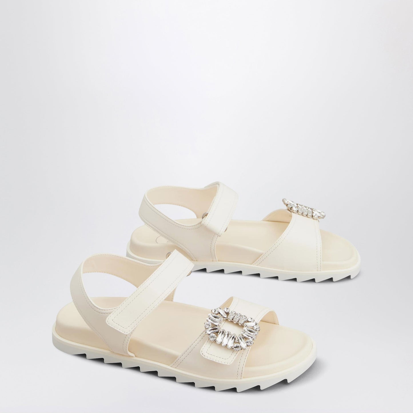 Roger Vivier Ivory Leather Sandals With Crystal Buckle Women ROGER VIVIER