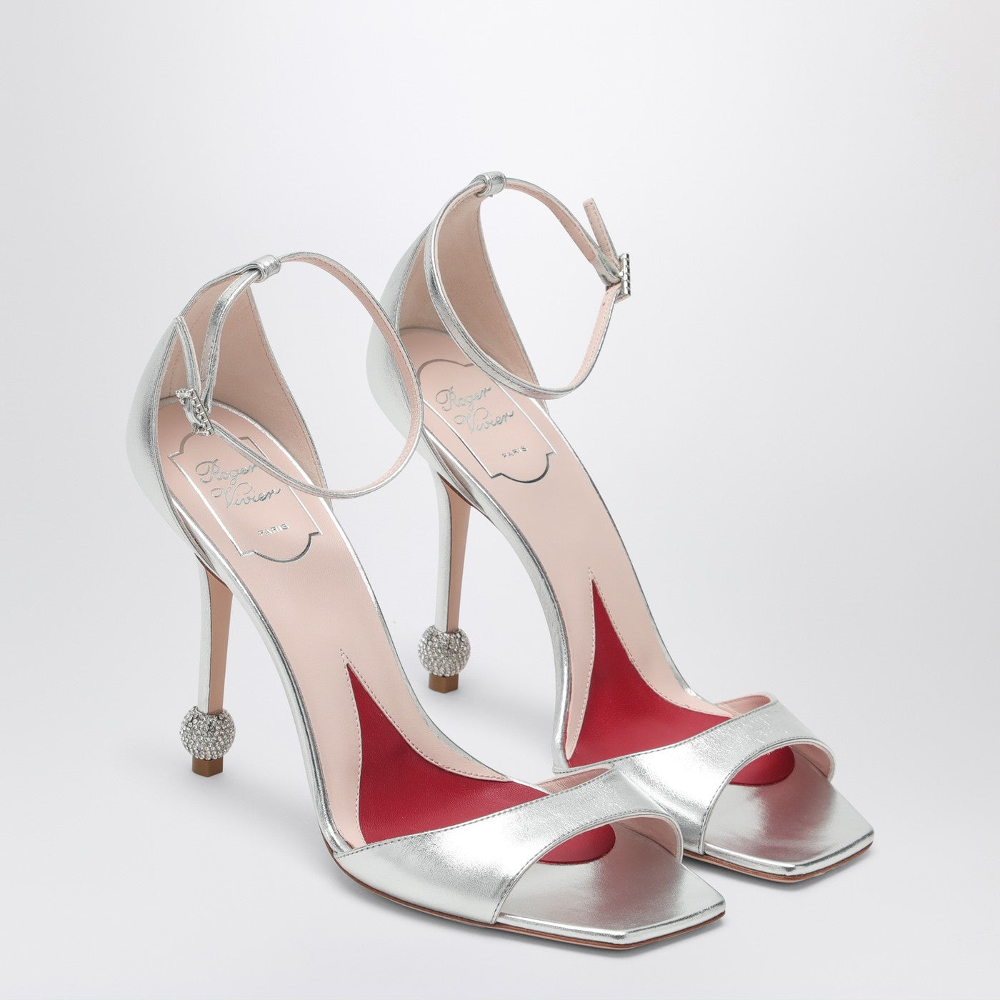 Roger Vivier Silver Sandal With Jewelled Heel Women ROGER VIVIER