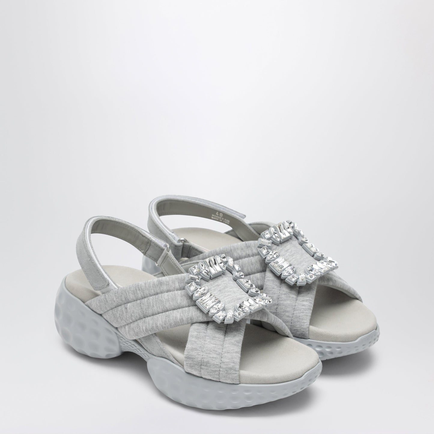 Roger Vivier Viv' Run Slingback Sandals Grey With Crystals Women ROGER VIVIER