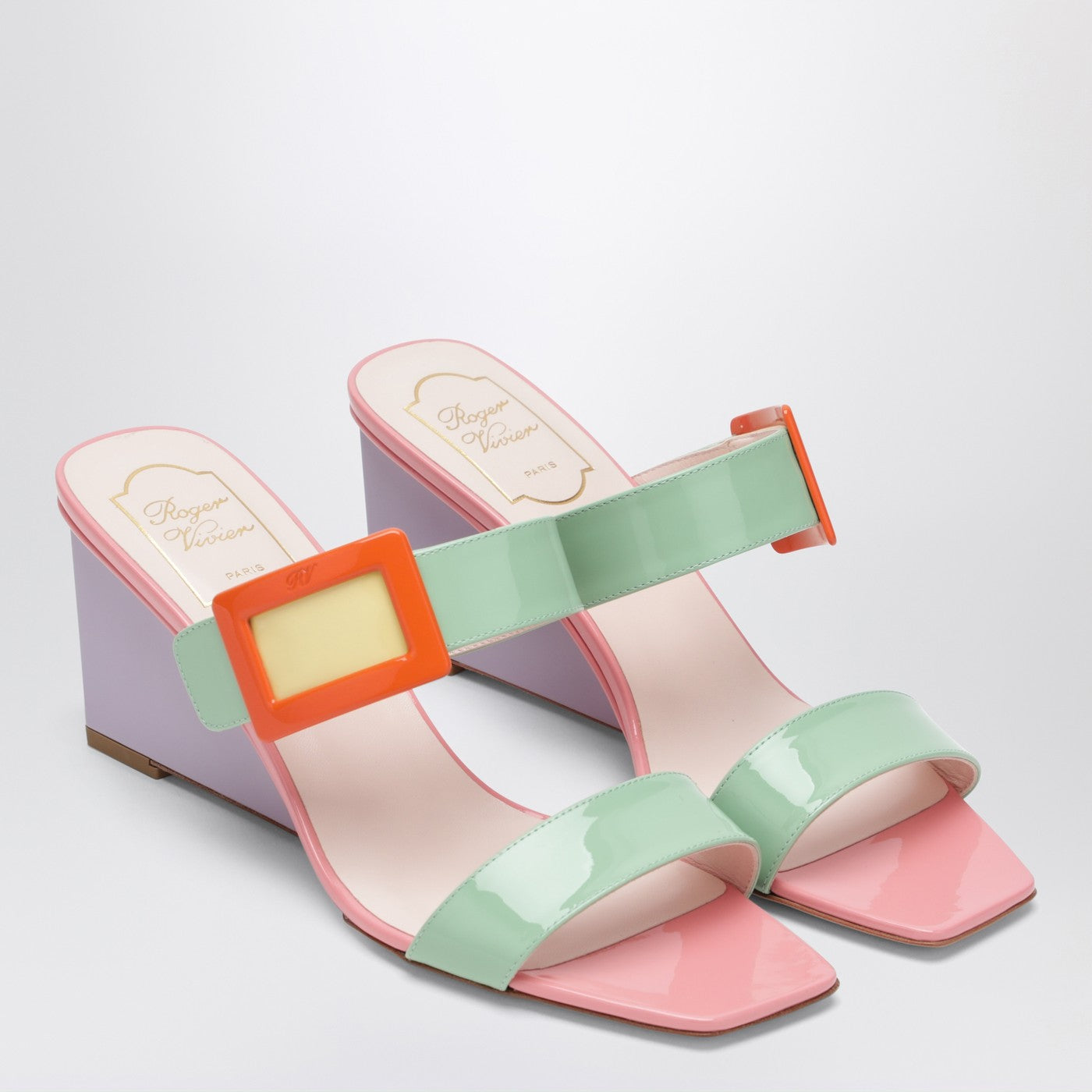 Roger Vivier Belle Vivier Wedge Mules In Green/Purple Patent Leather Women ROGER VIVIER