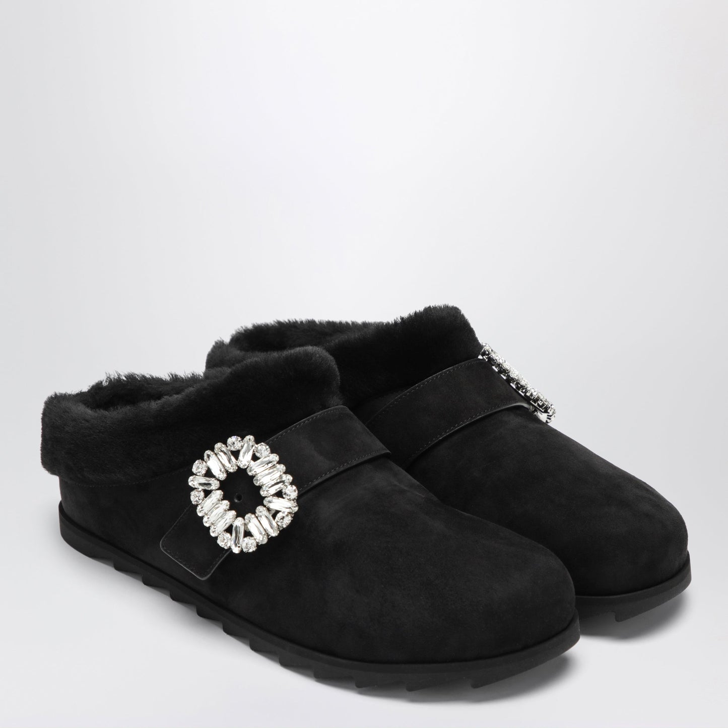 Roger Vivier Black Suede Belle Vivier Buckle Mules Women ROGER VIVIER