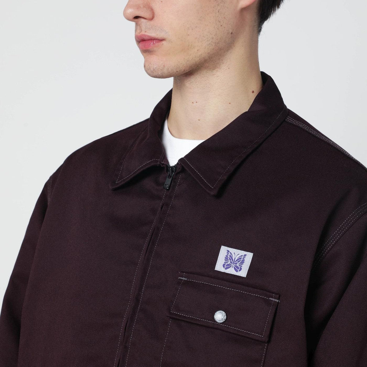 Needles Burgundy Zip Shirt Jacket Men Needles