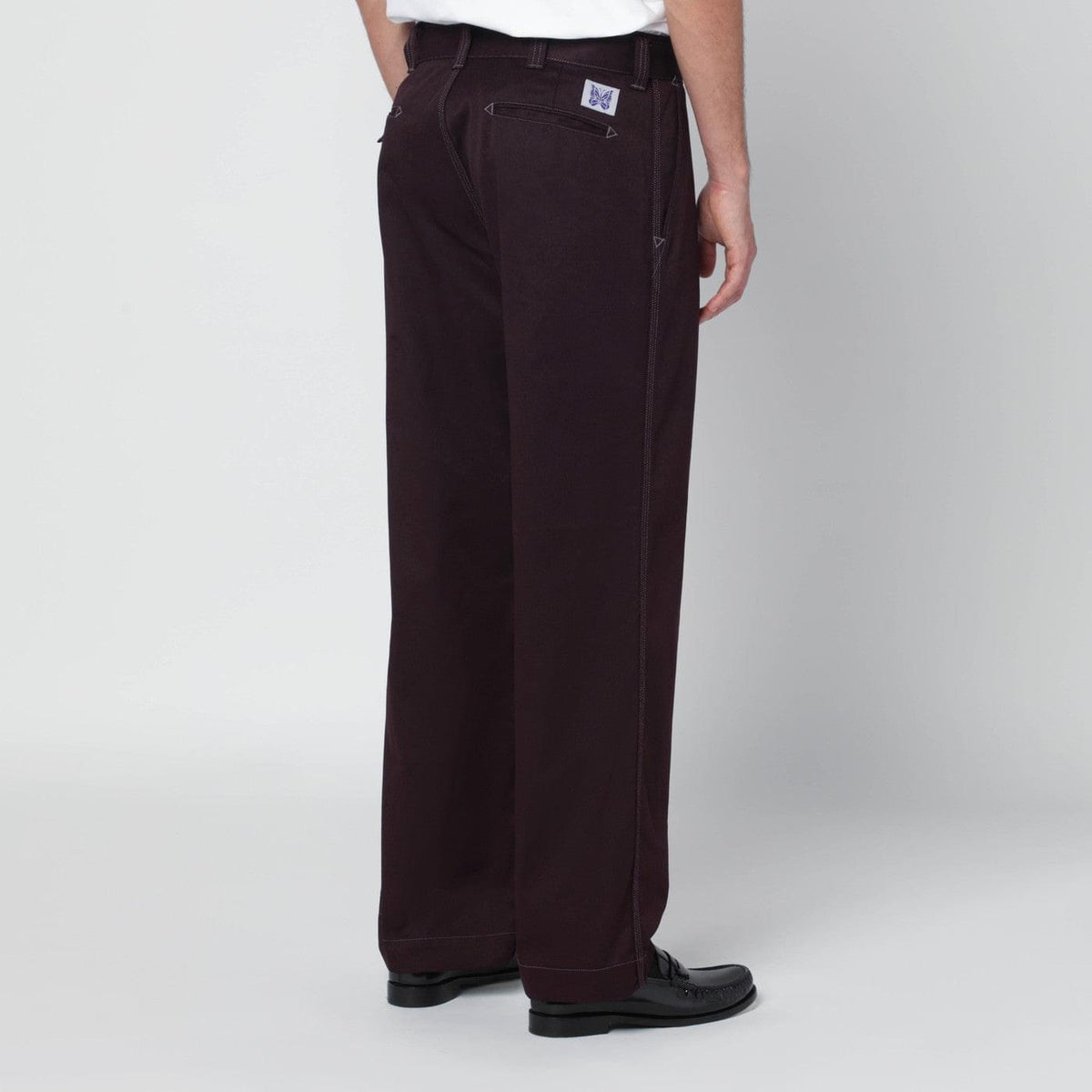 Needles Burgundy Cotton-Blend Trousers Men Needles