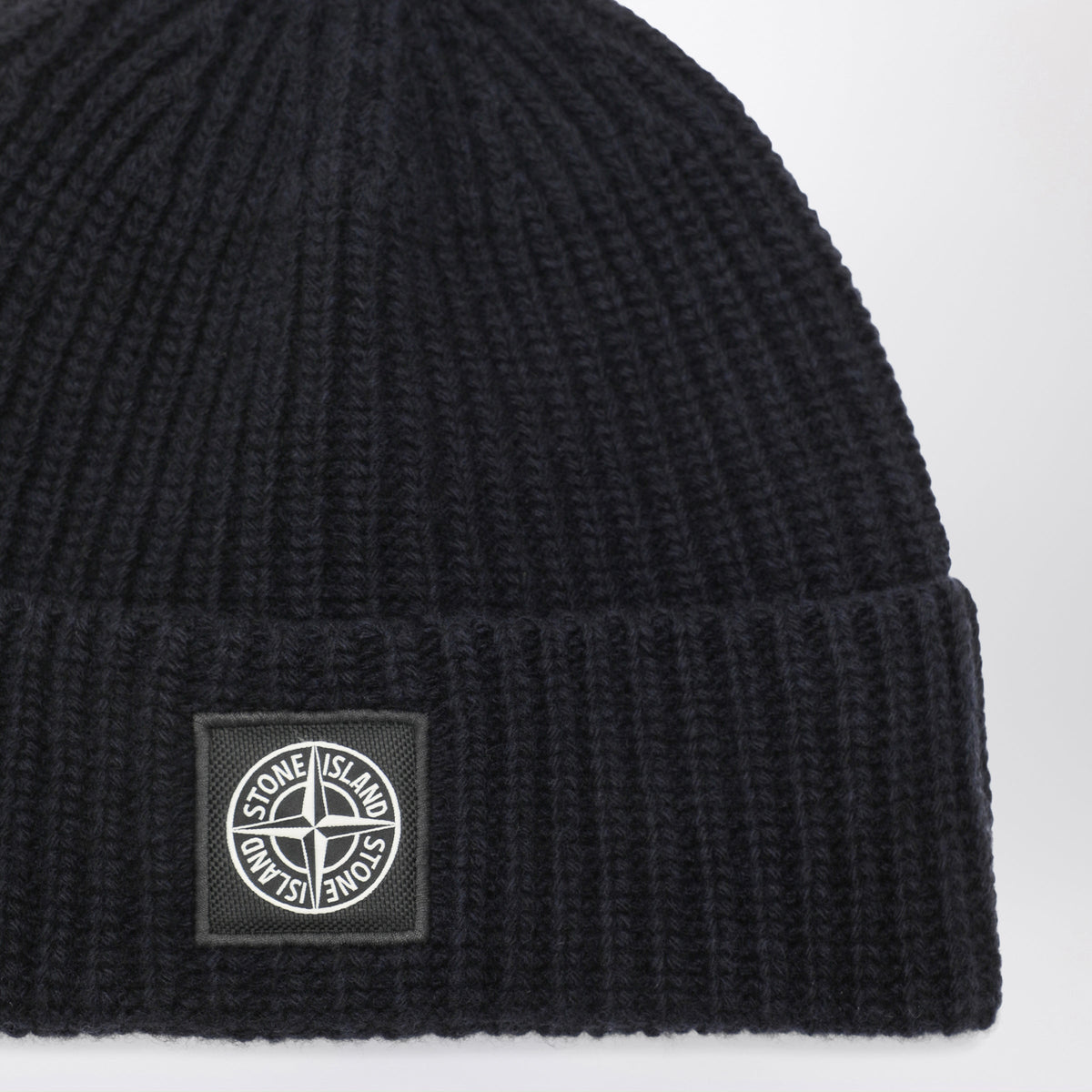Stone Island Navy Blue Wool Beanie With Compass Patch Men STONE ISLAND