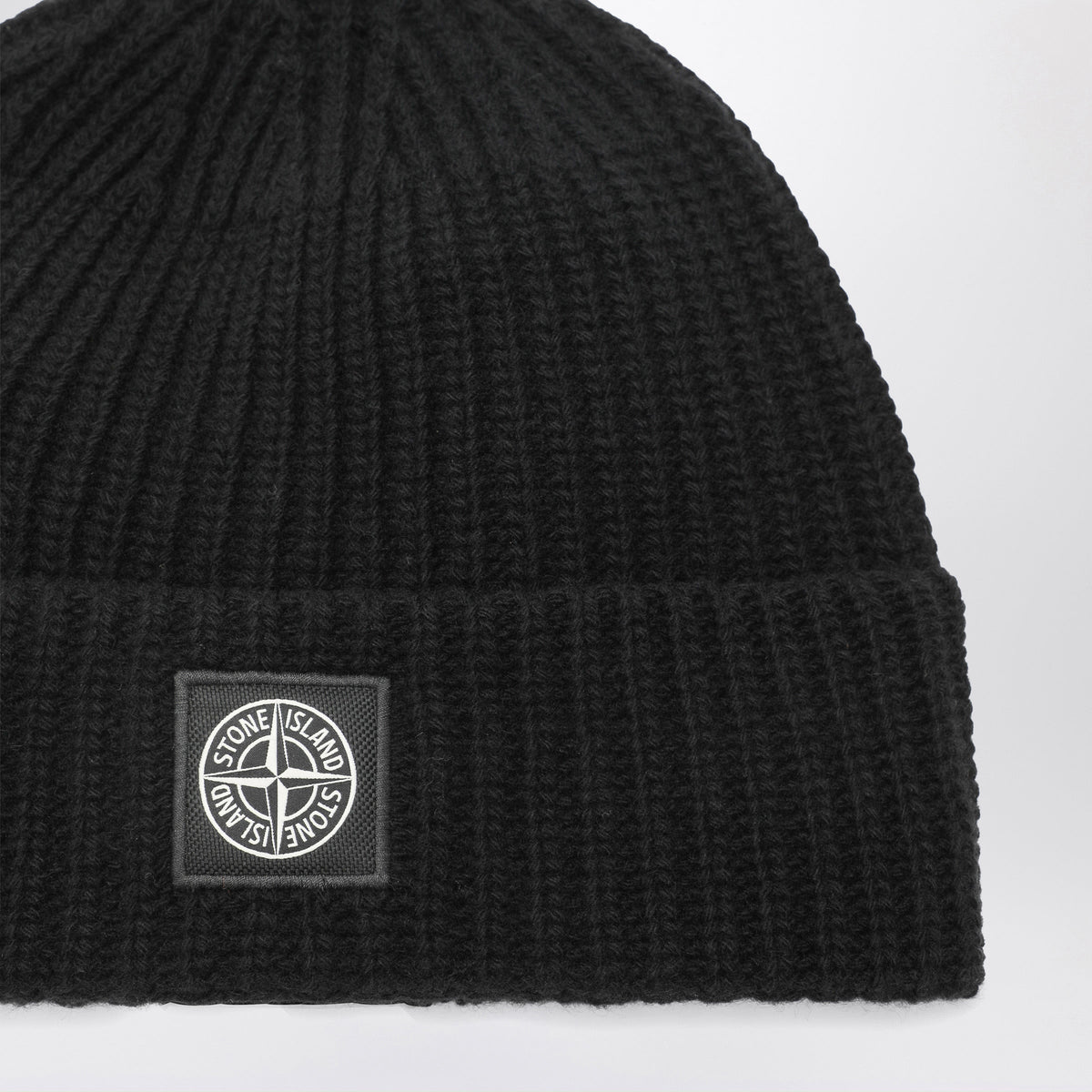 Stone Island Black Wool Beanie With Compass Patch Men