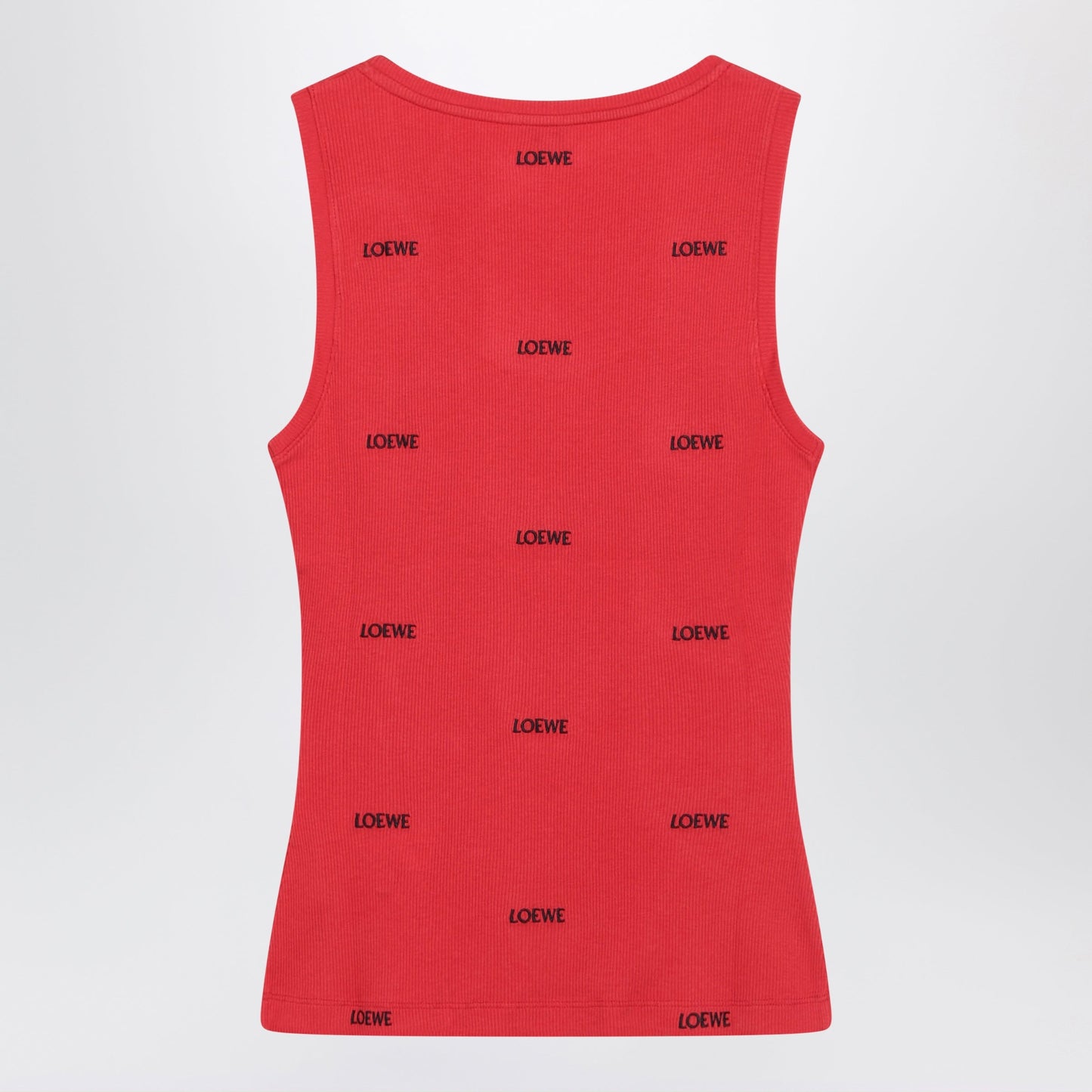 Loewe Red Ribbed Cotton Tank Top With Logo Embroidery Women LOEWE