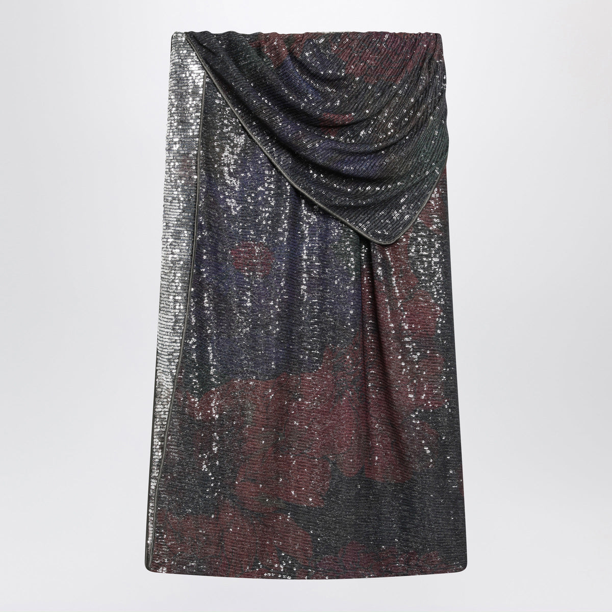 Maison Margiela Printed Draped Sequin Maxi Skirt In Blue And Burgundy Women MAISON MARGIELA