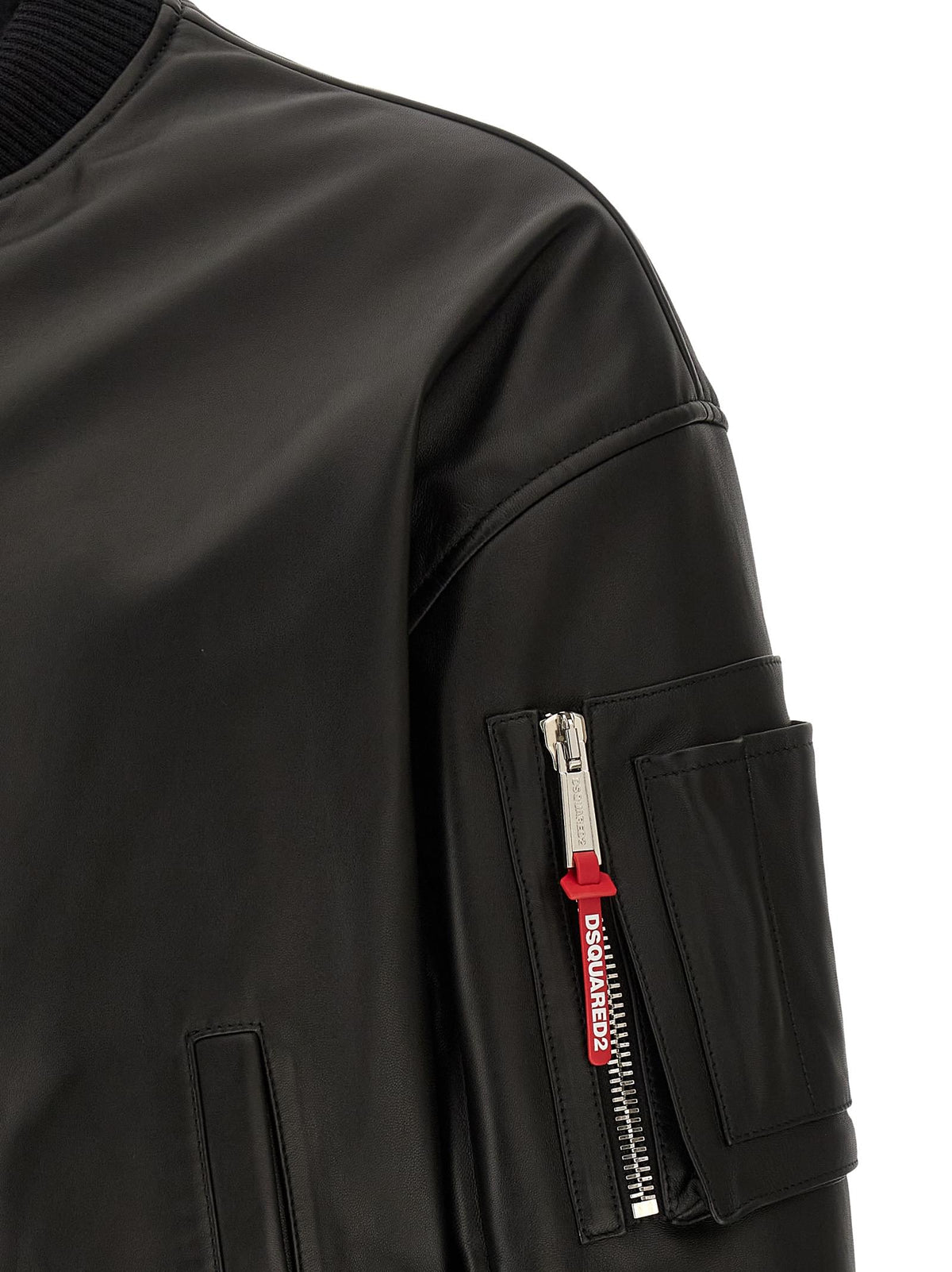Dsquared2 Men Leather Bomber Jacket DSQUARED2
