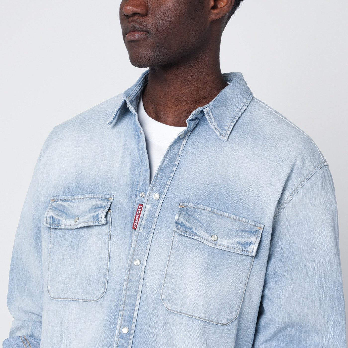 Dsquared2 Light Blue Washed Denim Shirt Men DSQUARED2