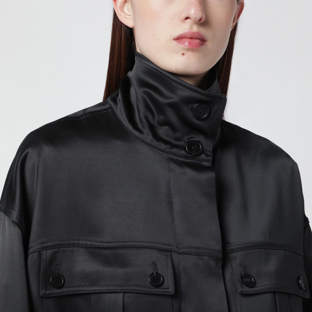 Durazzi Milano Dark Grey Glossy Viscose Shirt Jacket Women Durazzi Milano