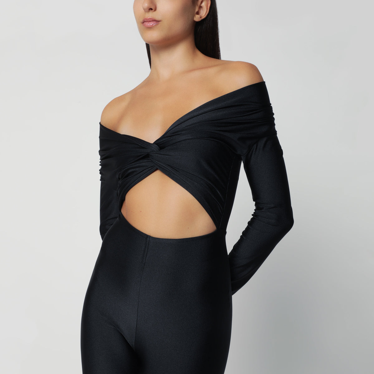 The Andamane Black Kendall Jumpsuit In Glossy Stretch Lycra Women THE ANDAMANE