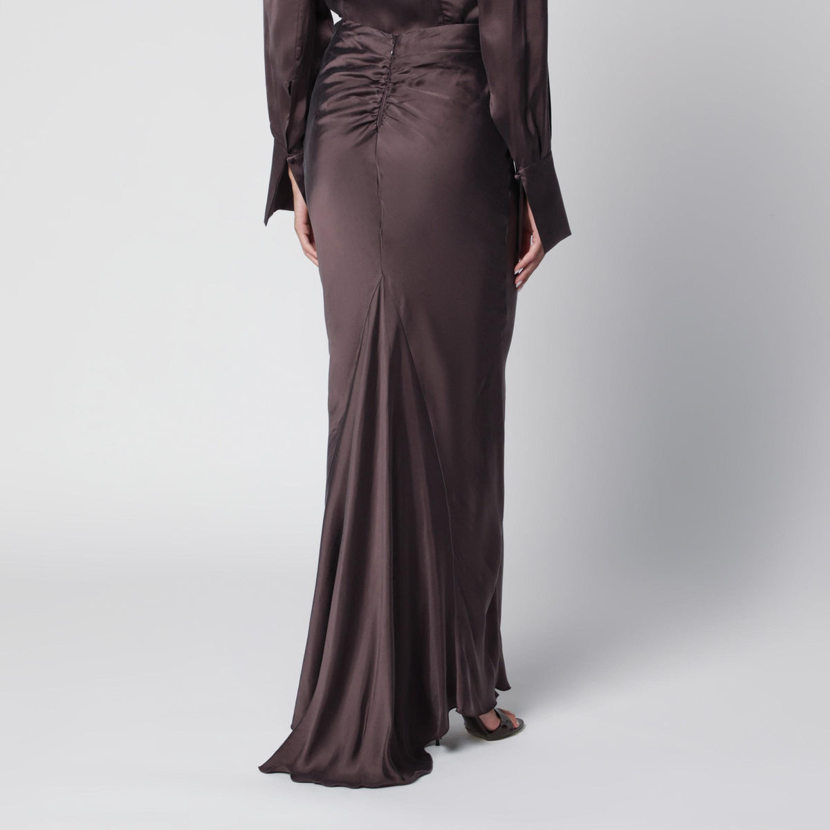The Andamane Long Rouge Noir Satin Skirt Women THE ANDAMANE