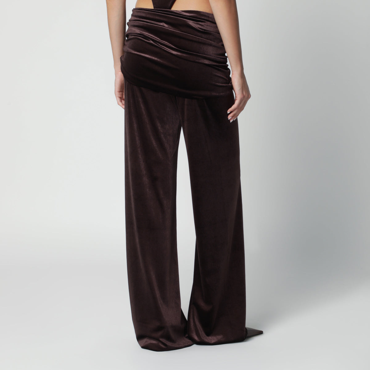 The Andamane Brown Velvet-Effect Trousers With Draped Waistband Women THE ANDAMANE