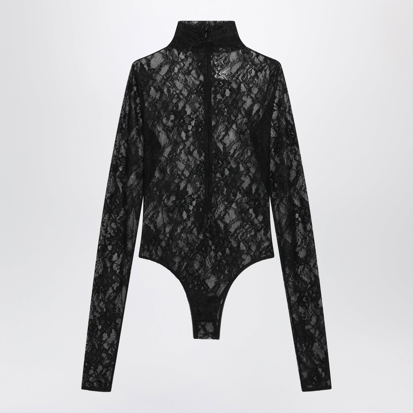 The Andamane Black Semi-Sheer Lace Turtleneck Bodysuit Women THE ANDAMANE