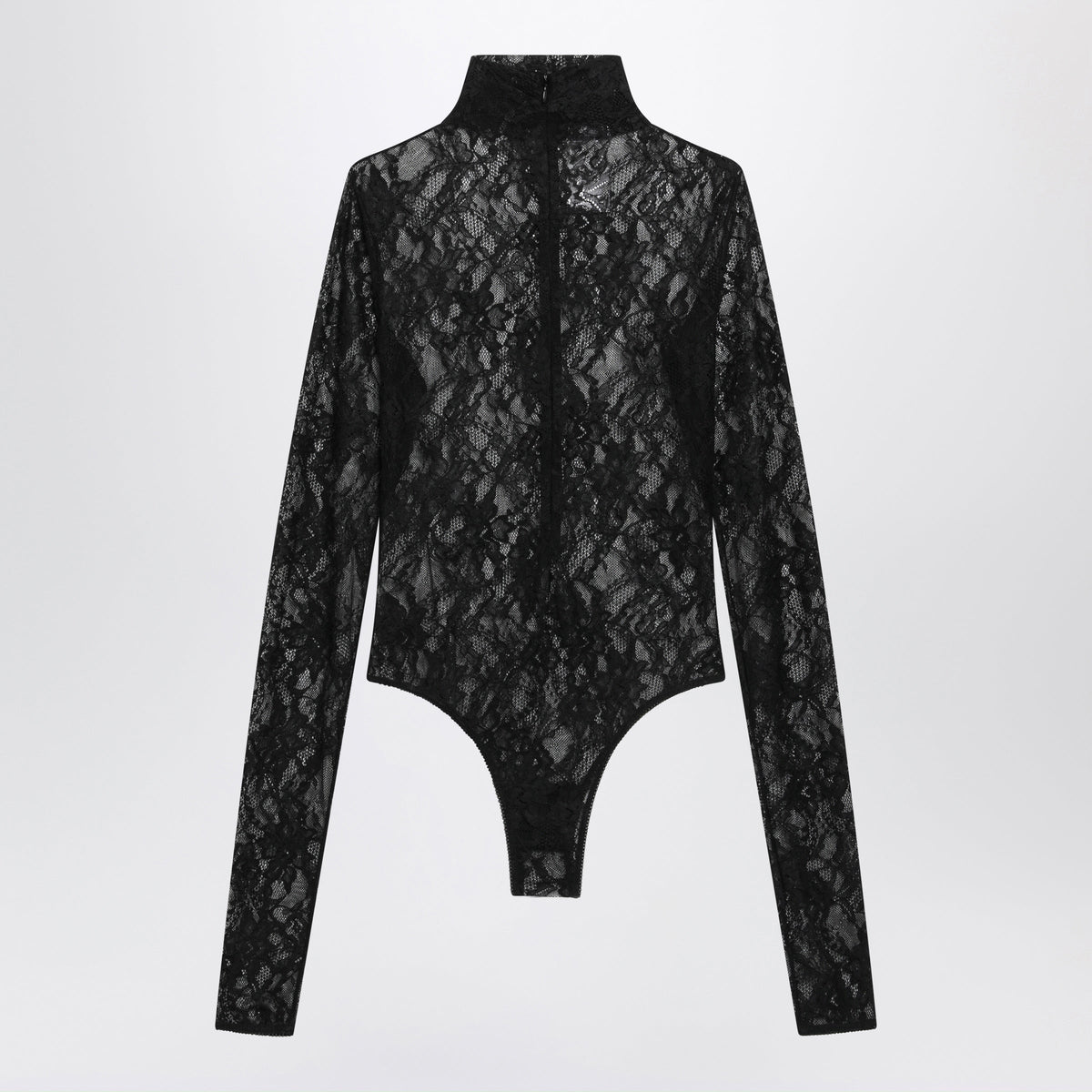 The Andamane Black Semi-Sheer Lace Turtleneck Bodysuit Women THE ANDAMANE
