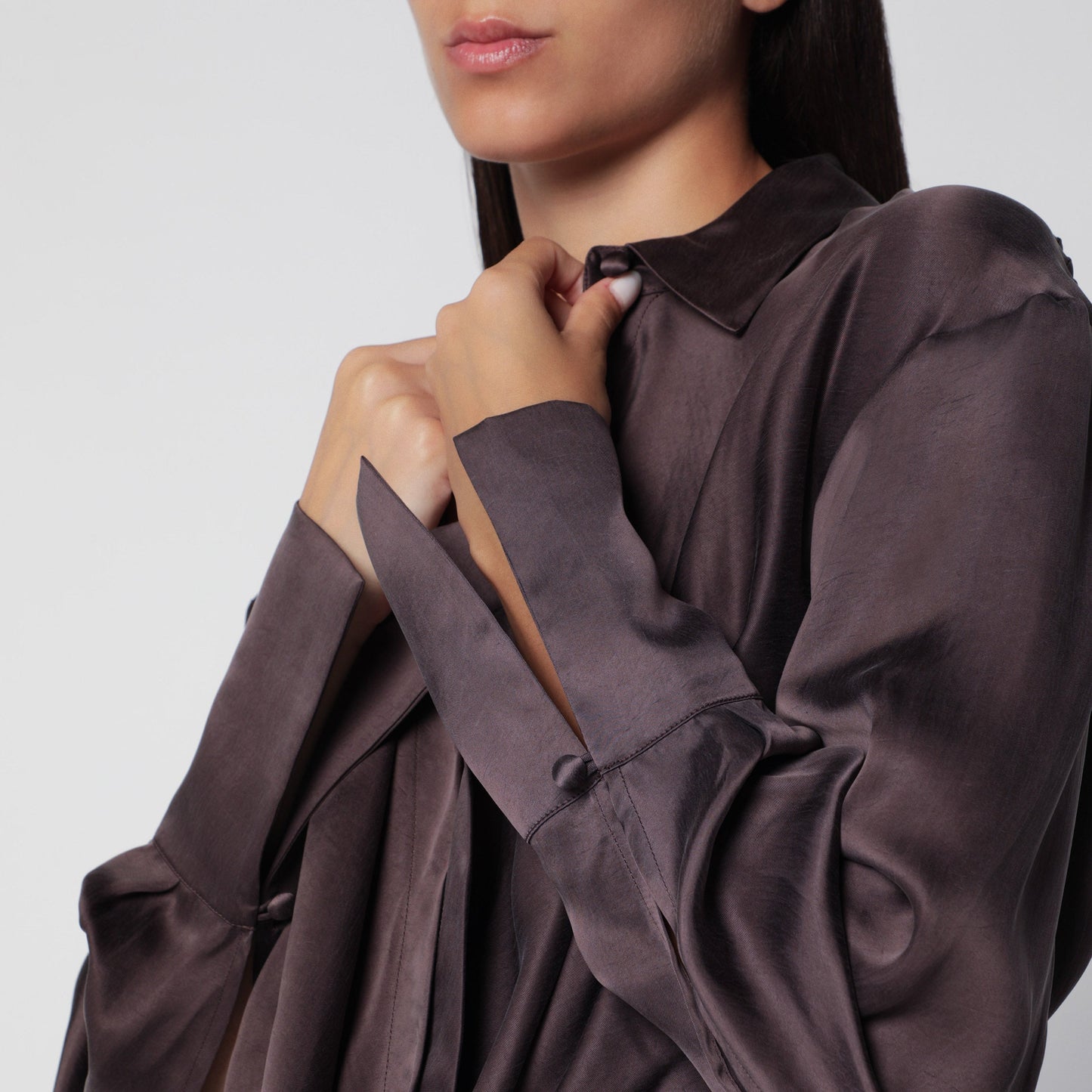 The Andamane Deep Neckline Rouge Noir Satin Shirt Women THE ANDAMANE