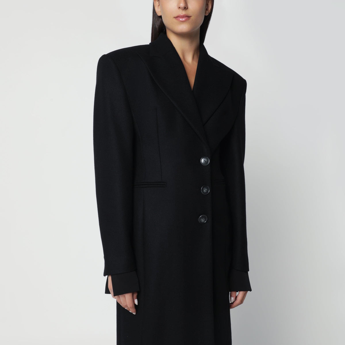 The Andamane Black Single-Breasted Coat With Structured Shoulders Women THE ANDAMANE