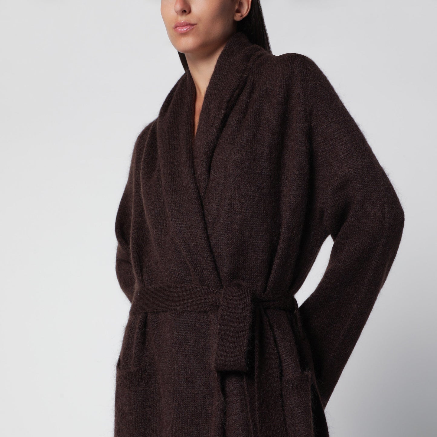 The Andamane Vika Dark Brown Mohair Maxi Cardigan Women THE ANDAMANE