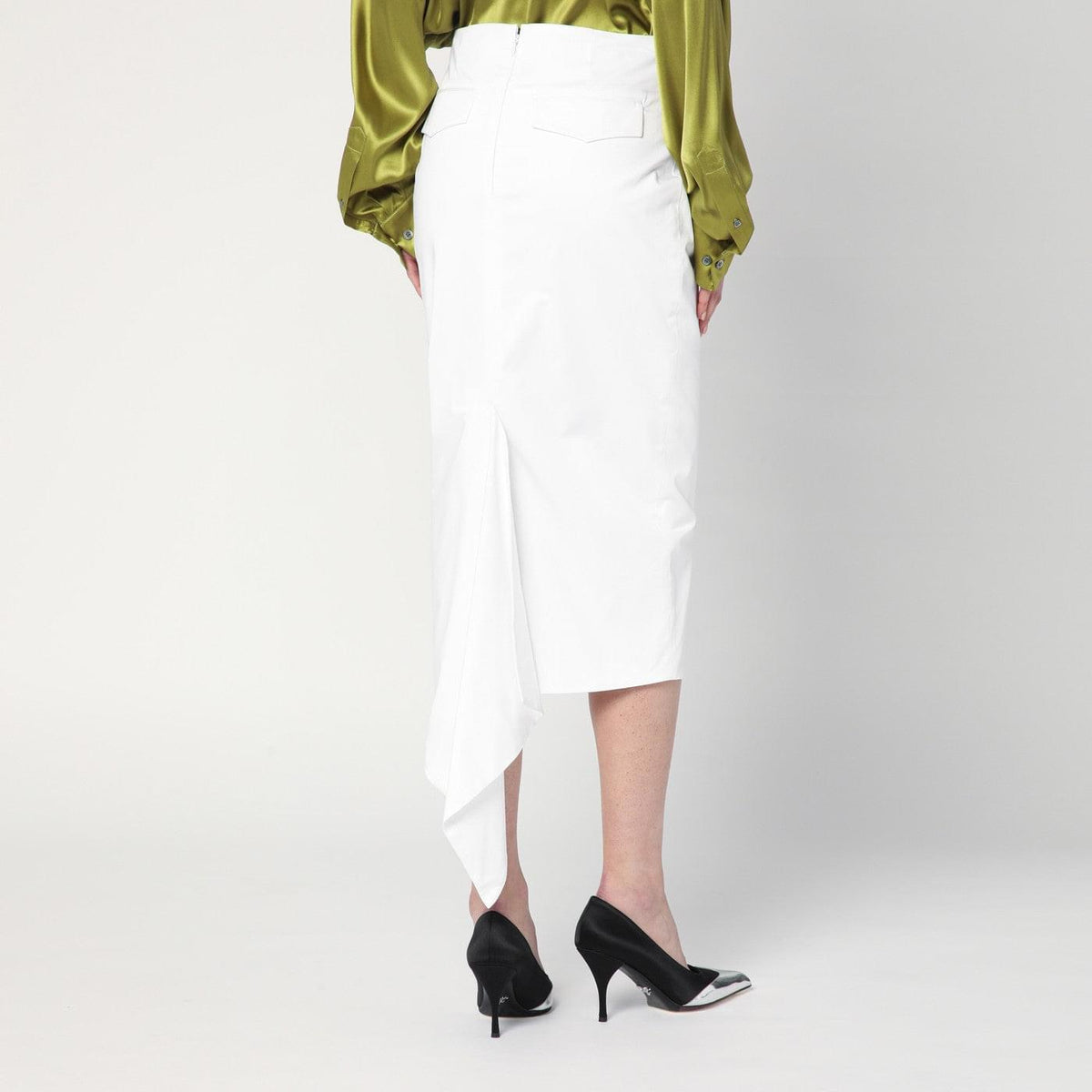 Thelatest White Cotton Midi Skirt Women Women TheLatest