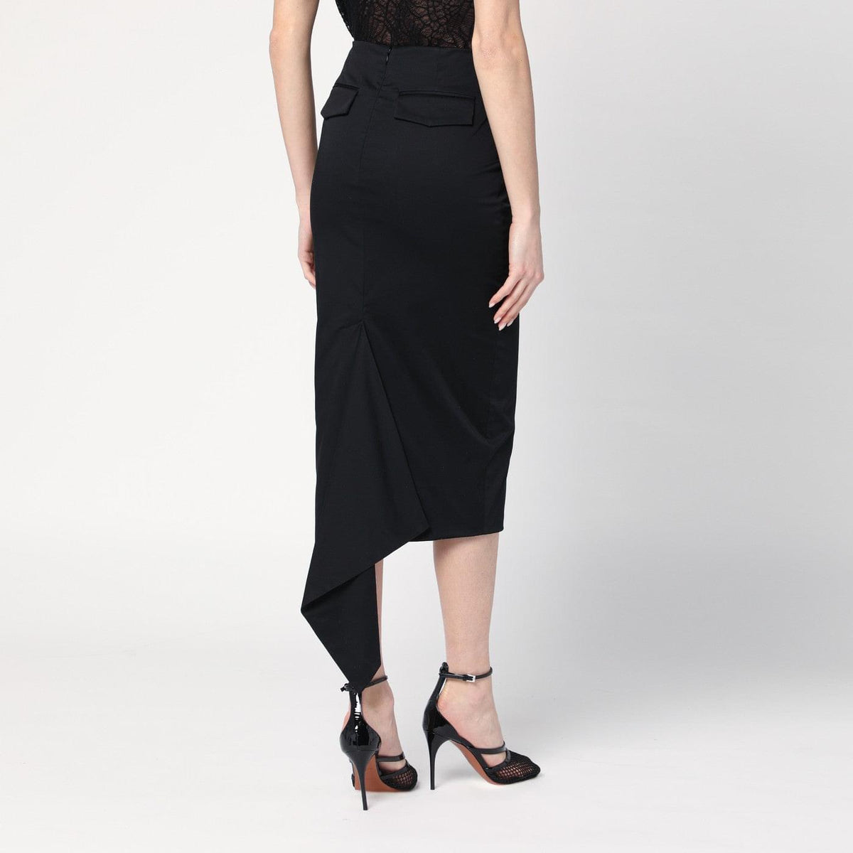 Thelatest Black Cotton Midi Skirt Women TheLatest
