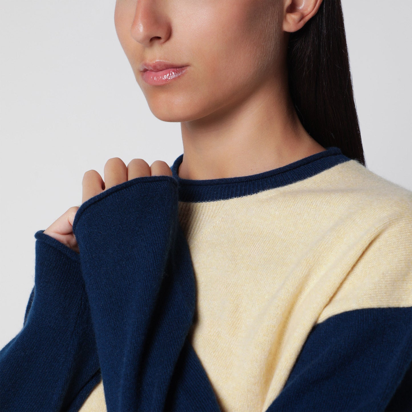 Guest In Residence Baseball Oversized Crew Sweater In Butter/Navy Cashmere Women GUEST IN RESIDENCE