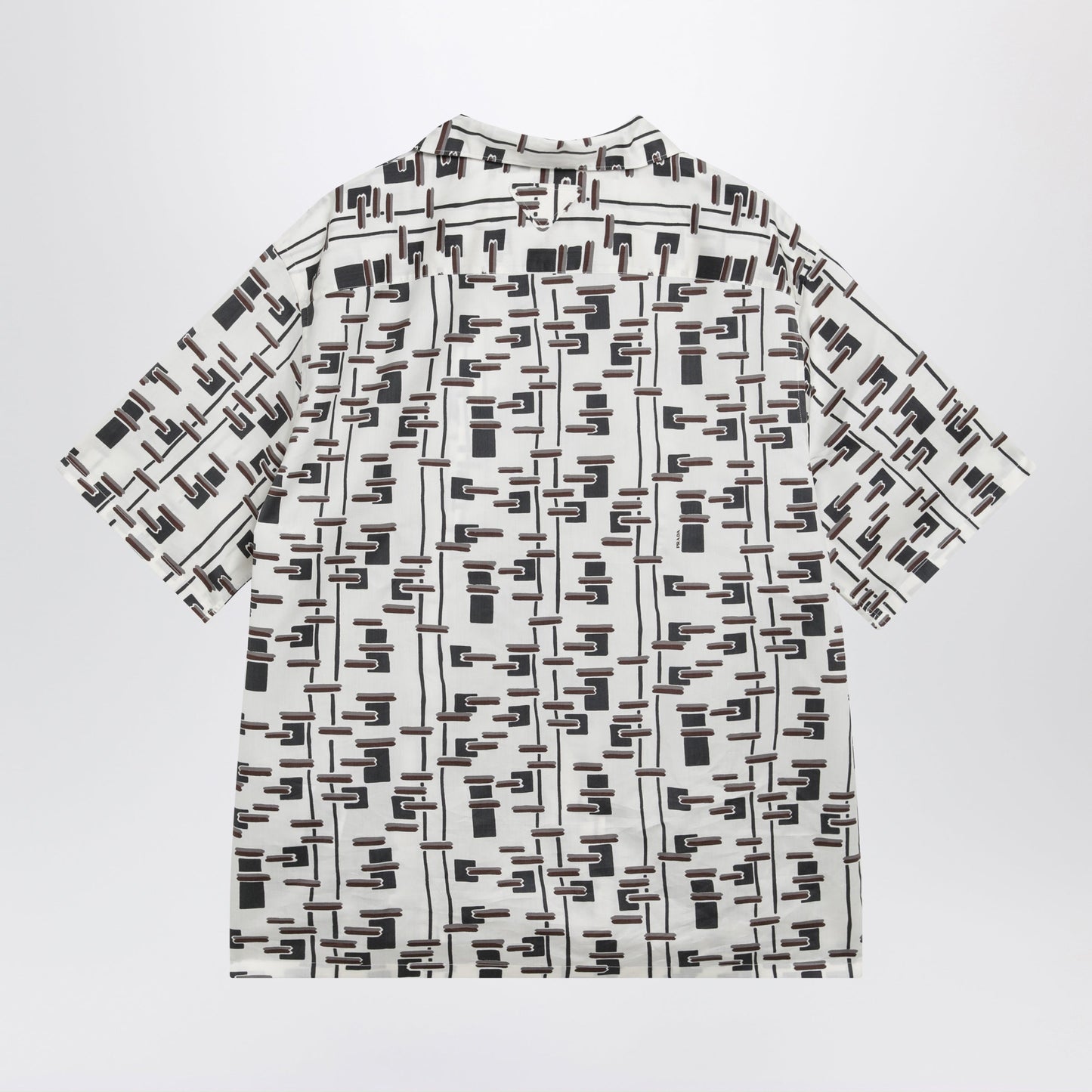 Prada Natural/Burgundy Printed Silk-Blend Shirt Men PRADA