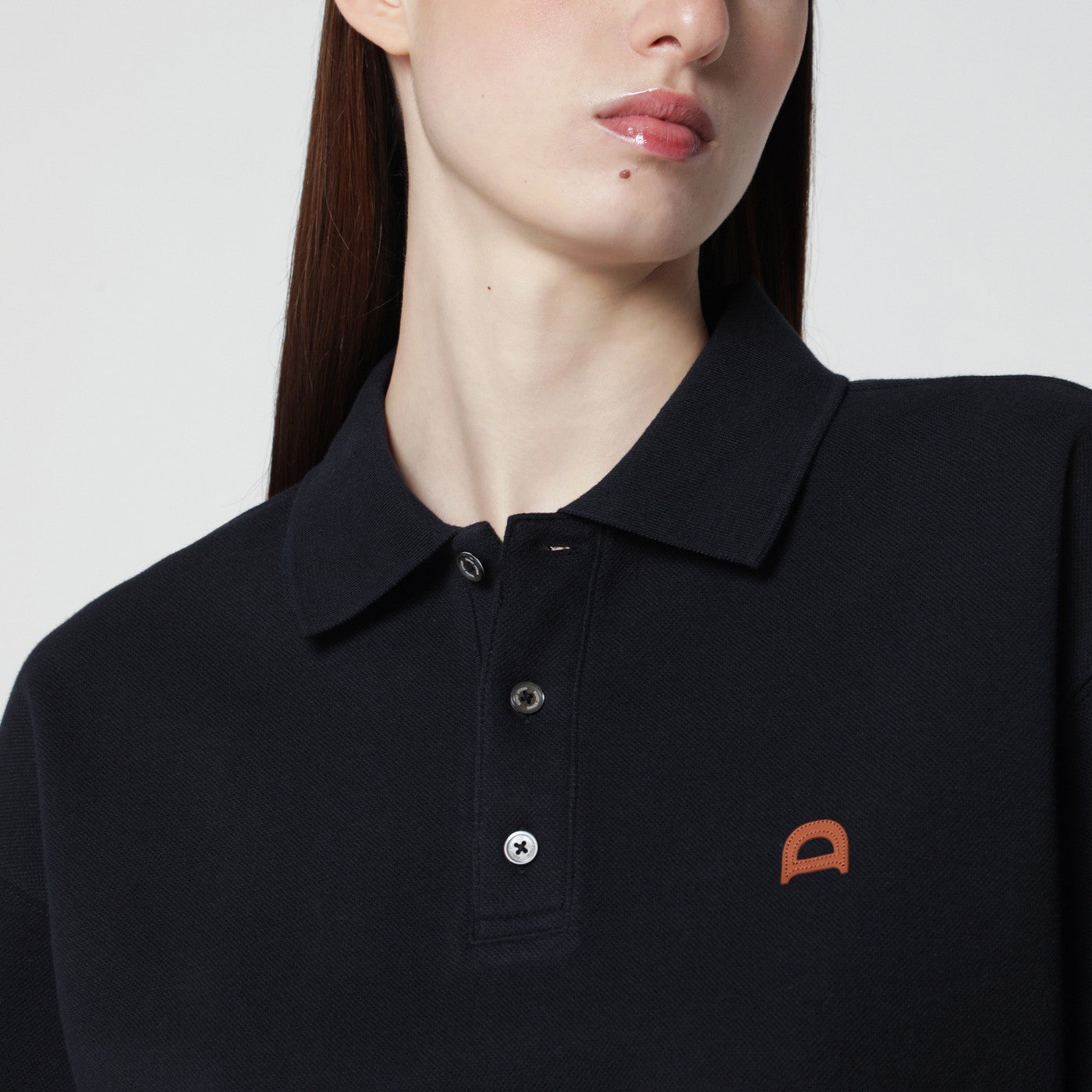 Dunst Navy Blue Polo Shirt With Leather Logo Women Dunst